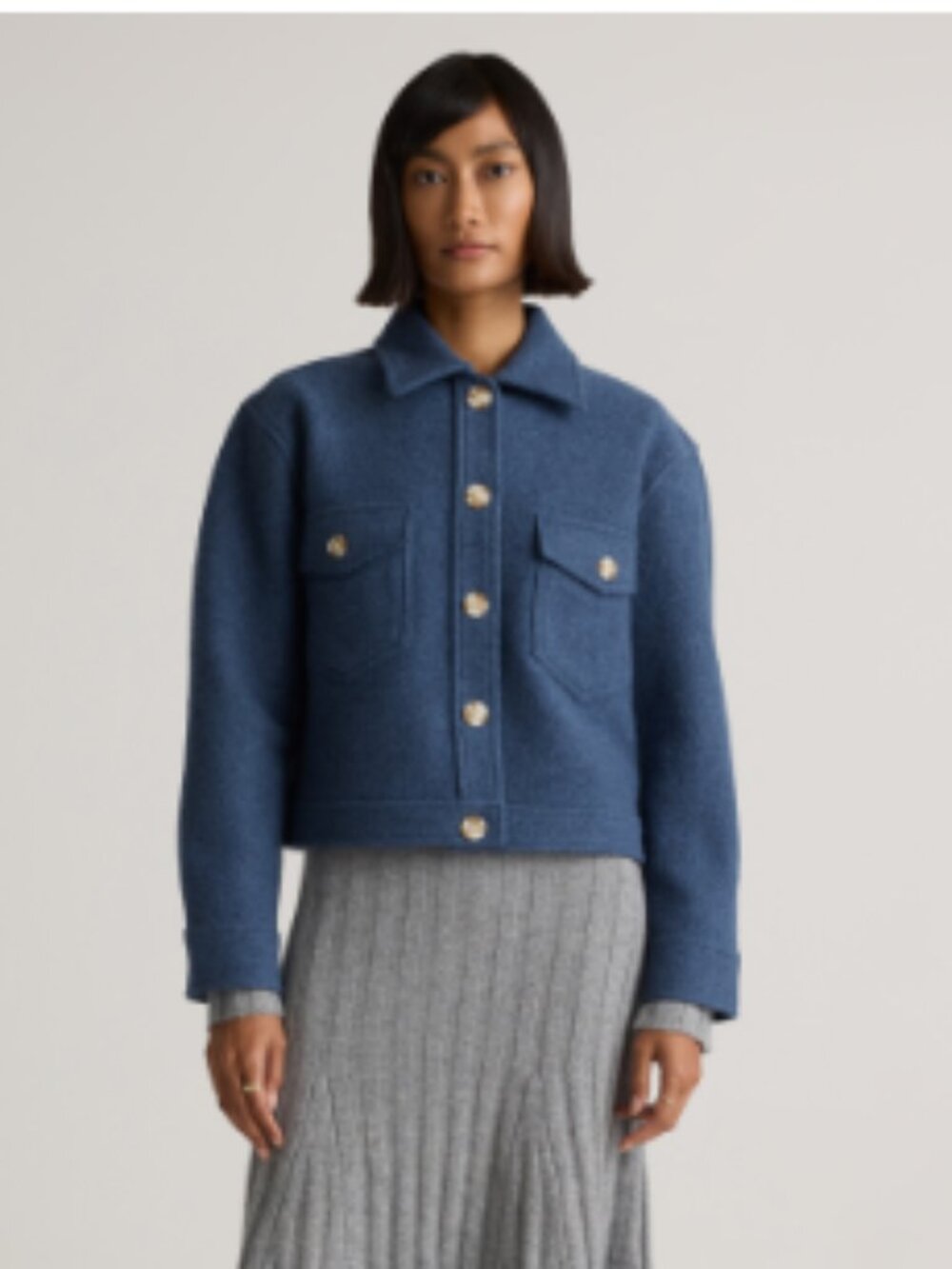 Quince 100% Merino Wool Cropped Shirt Jacket Size S Womens